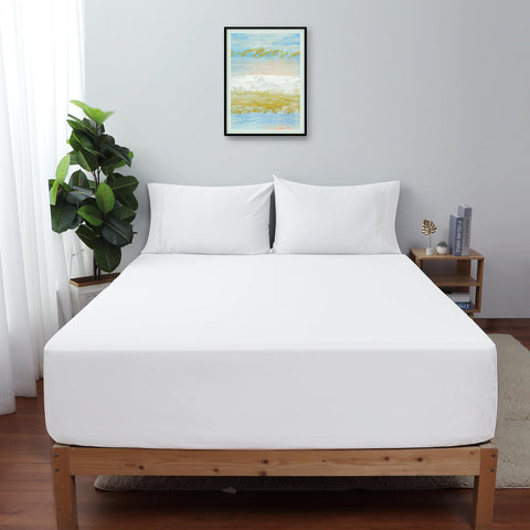 Shunjie.Home queen fitted sheet in white shows premium Egyptian cotton texture and softness.