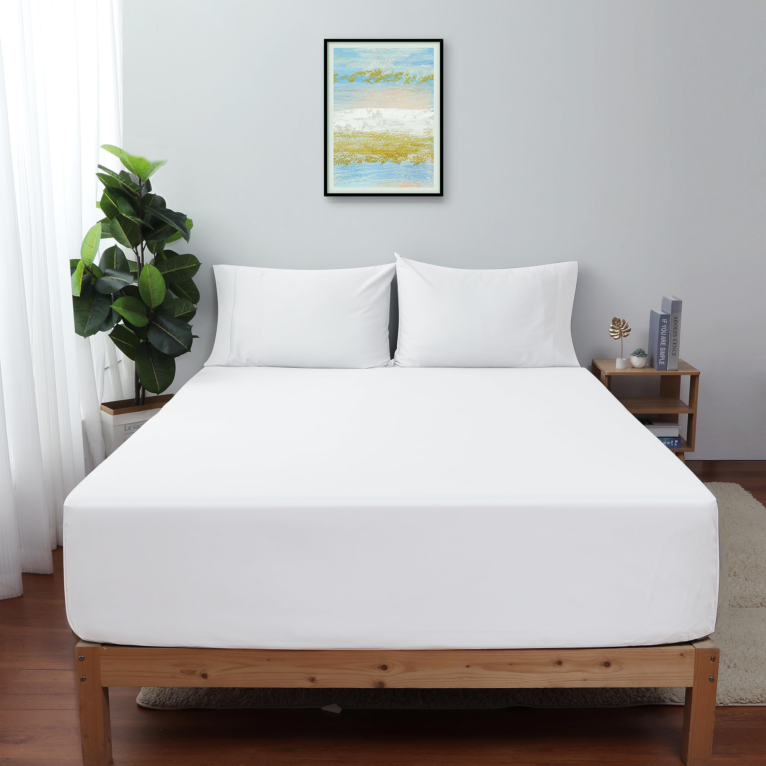 Shunjie.Home king-size fitted sheet in white, 600 TC Egyptian cotton, for luxurious softness.