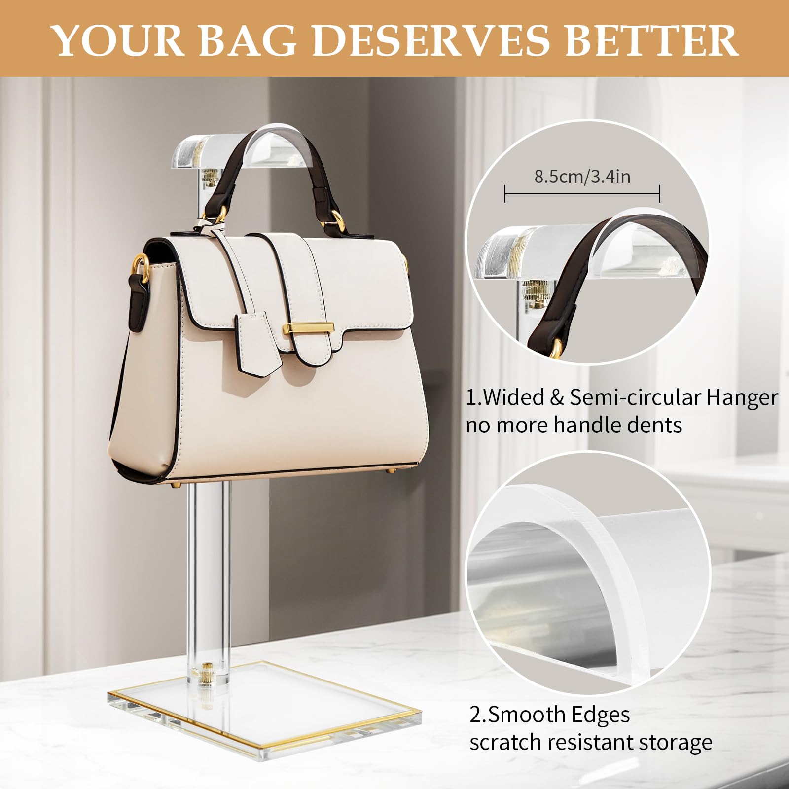 SHUNKAIZS curved hooks protect bags from scratches during display.