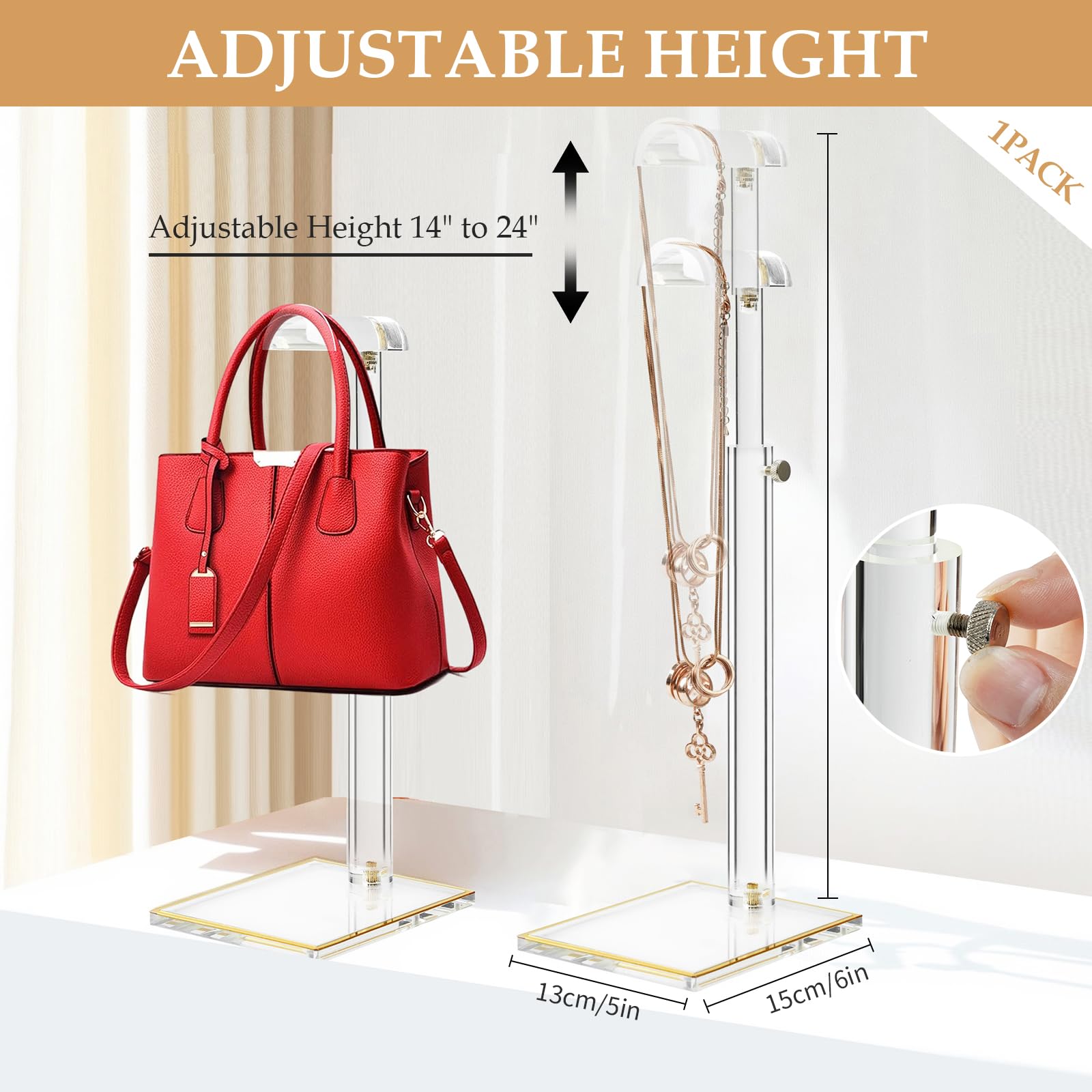 SHUNKAIZS purse display base with gold trim adds luxury and stability.