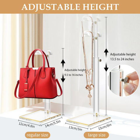 SHUNKAIZS purse display stand 14-24 inch height supports longer bags.