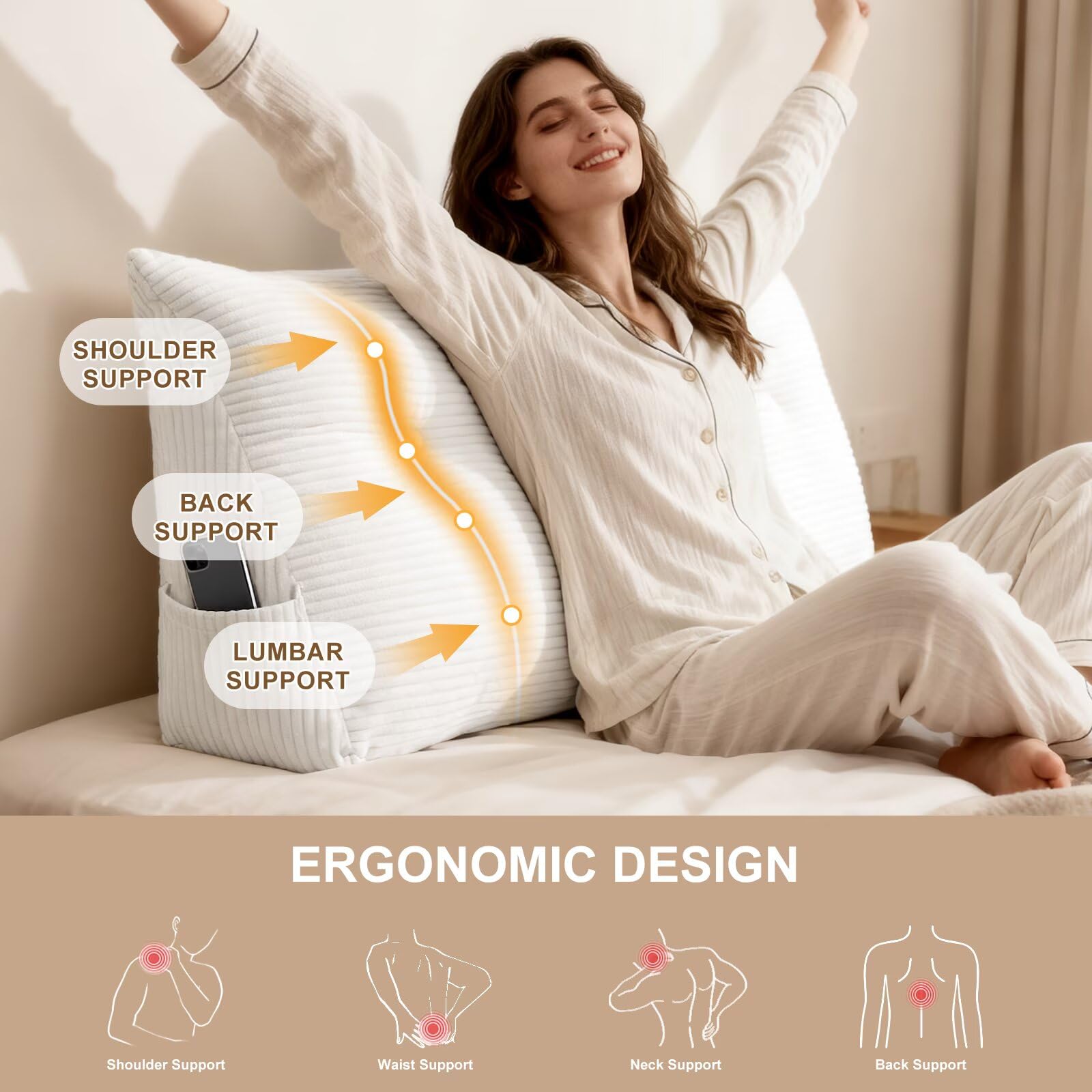 Shuyeon reading-in-bed wedge provides a cozy incline for daytime reading.