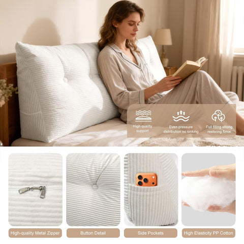 Removable velvet cover on Shuyeon wedge pillow for easy washing.