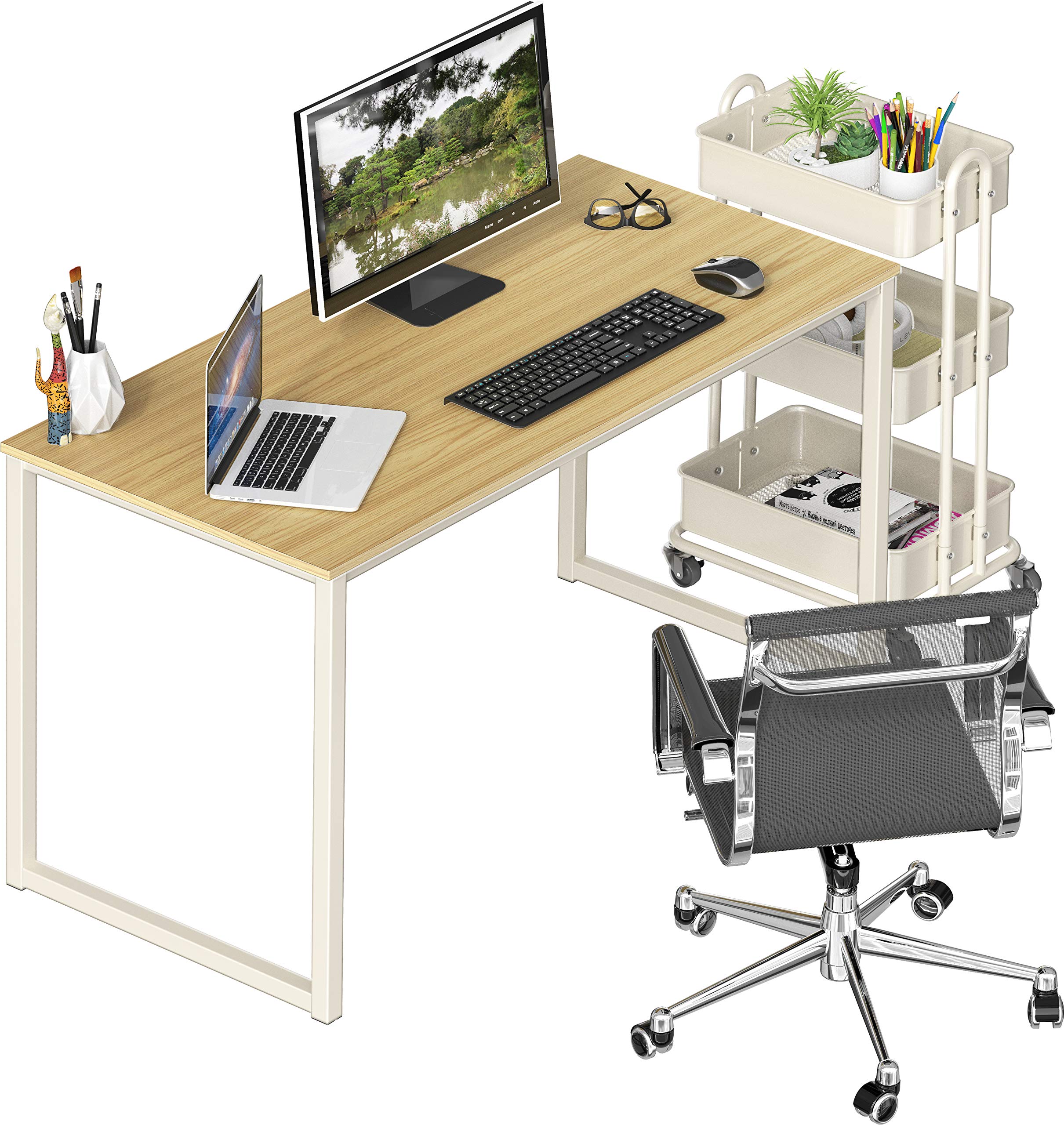 SHW Mission 40-Inch Oak desk features powder-coated steel frame