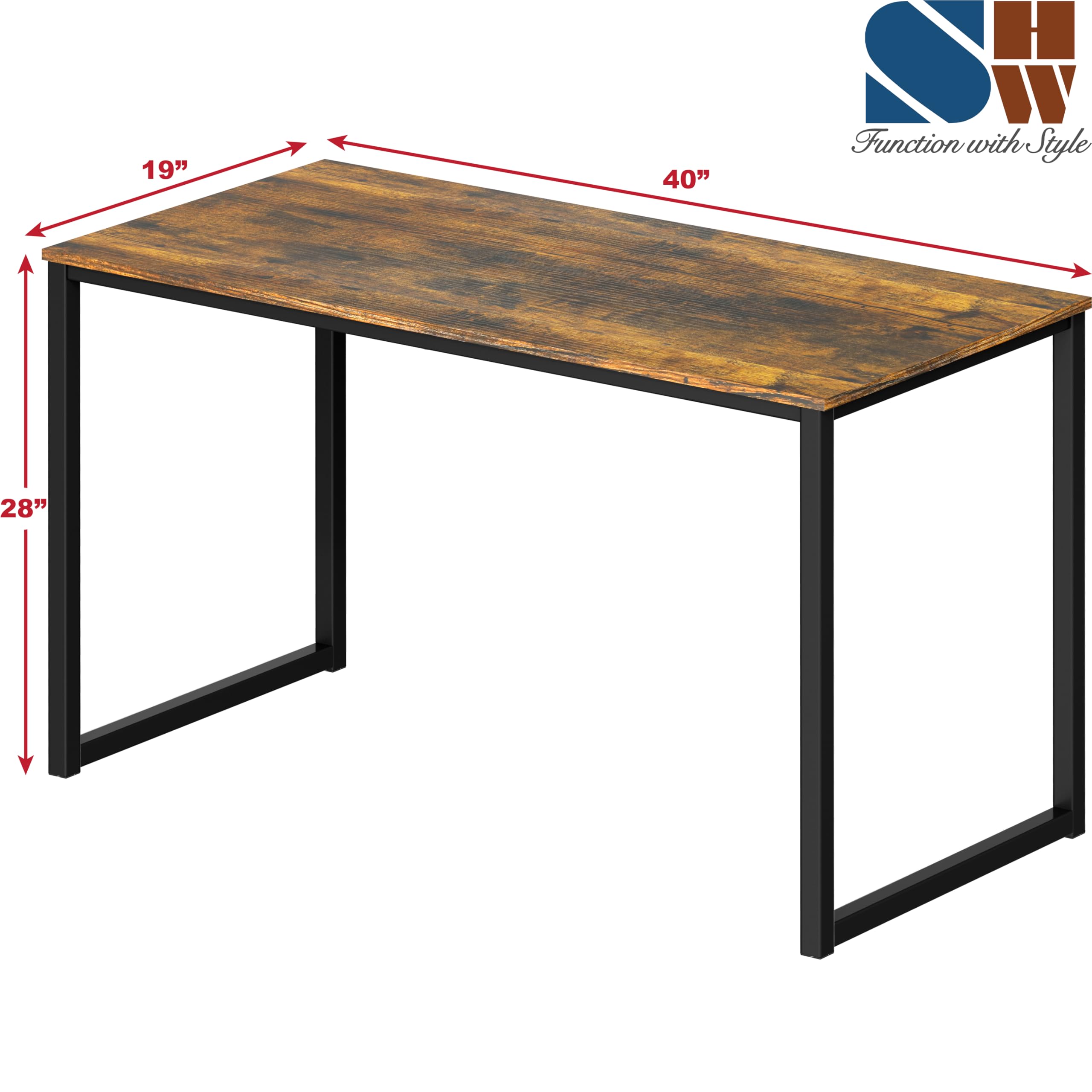 SHW Mission 40-inch desk top view emphasizing engineered wood surface in rustic brown