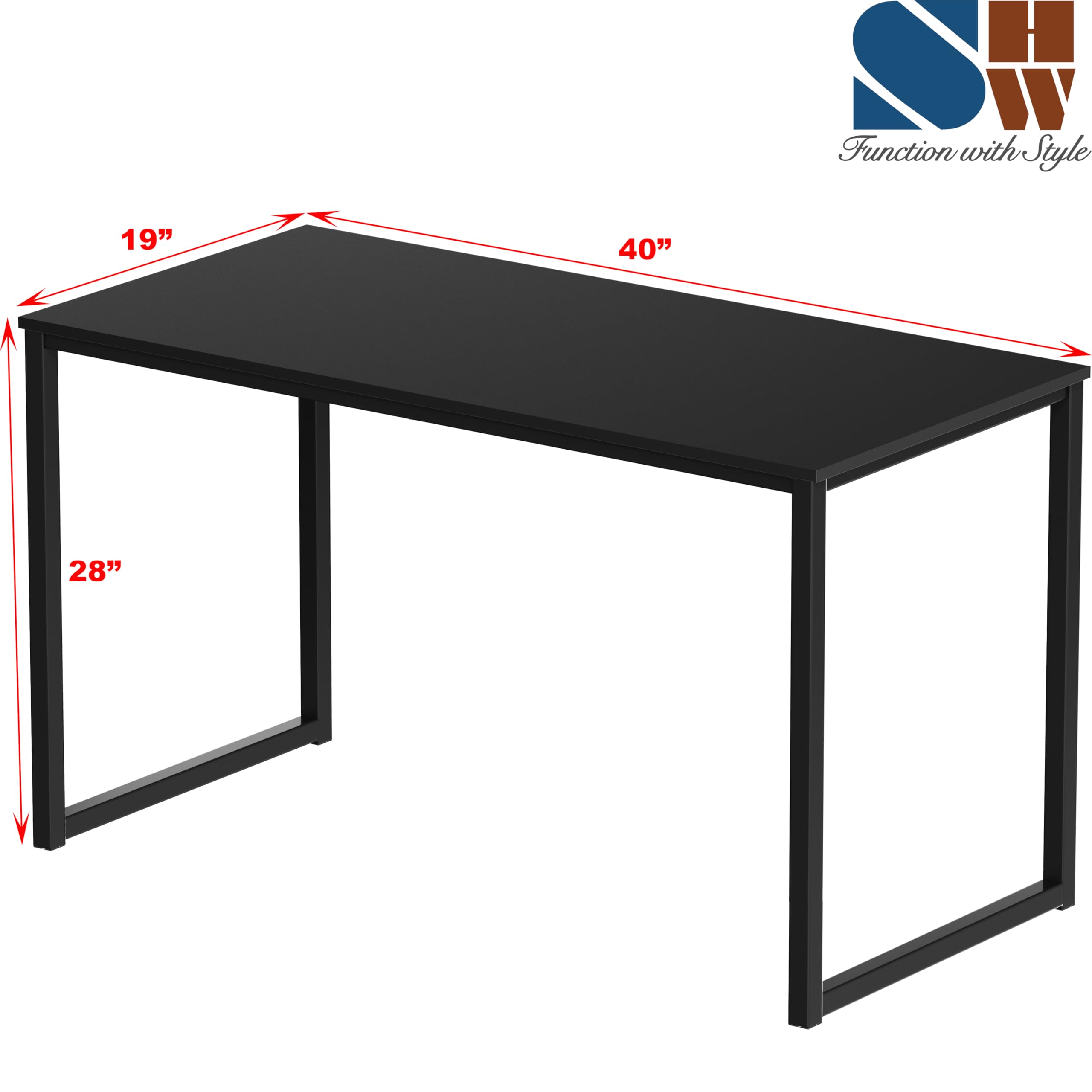 SHW Mission 40-Inch Desk steel-frame detail emphasizes sturdy daily-use support