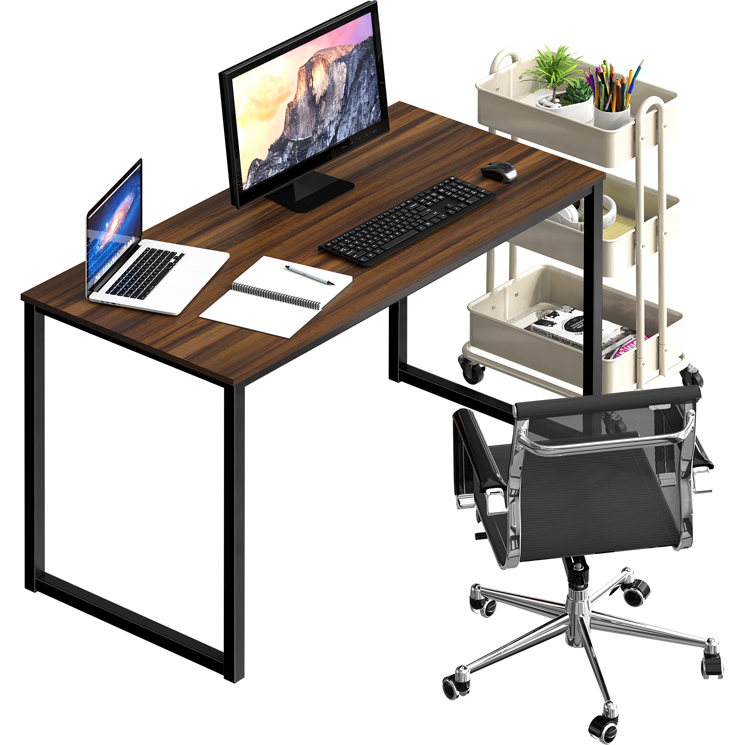 SHW Mission 40-Inch walnut desk frame details highlight powder-coated steel.
