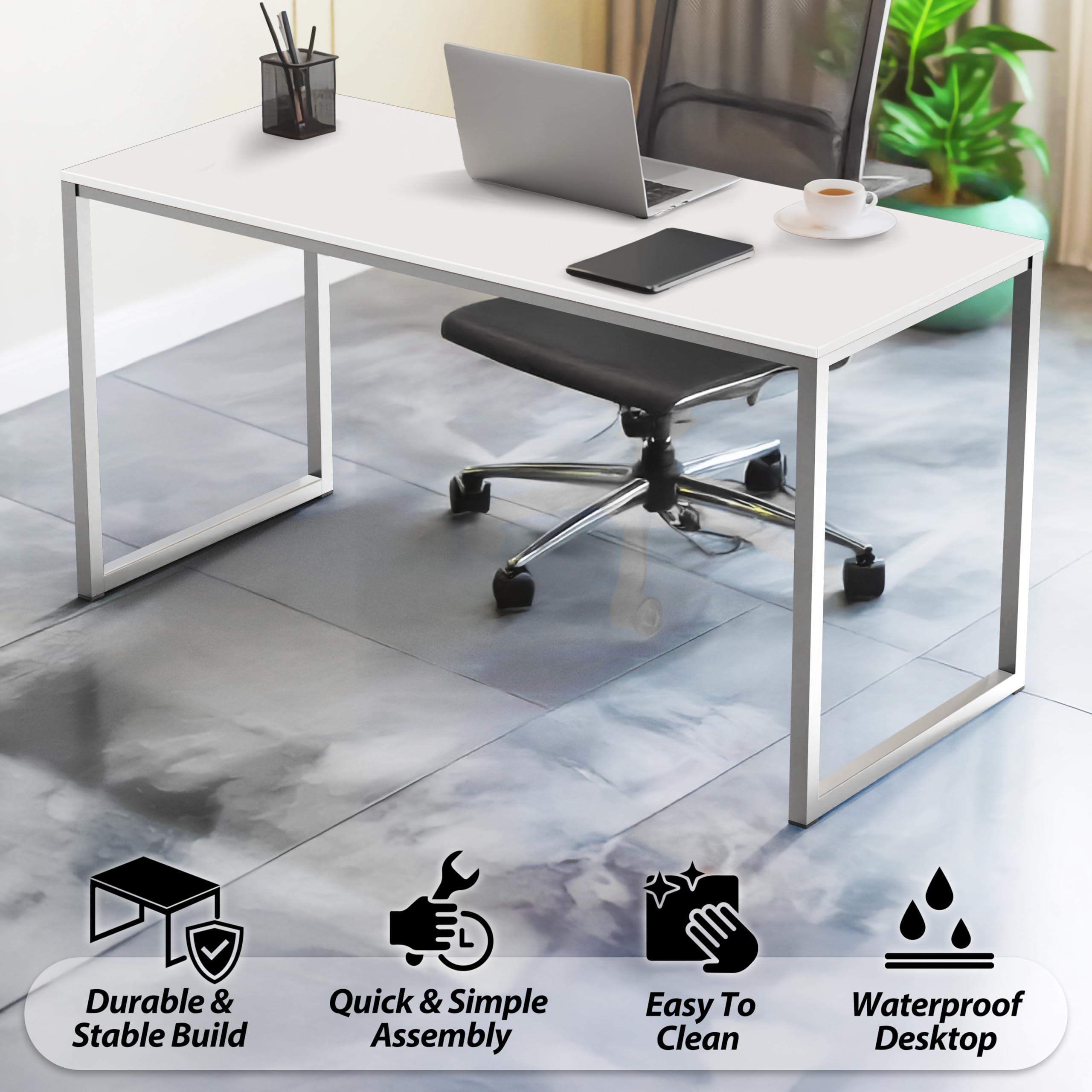 SHW Mission 40-Inch Desk side view highlighting compact footprint for small spaces.