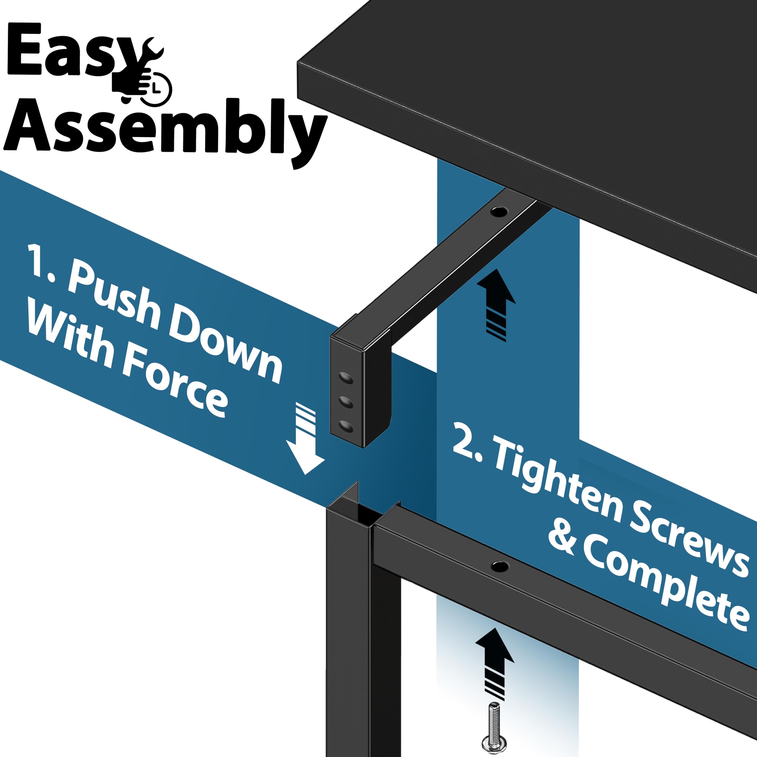 SHW Mission 48-Inch desk assembly parts image demonstrates labeled hardware.