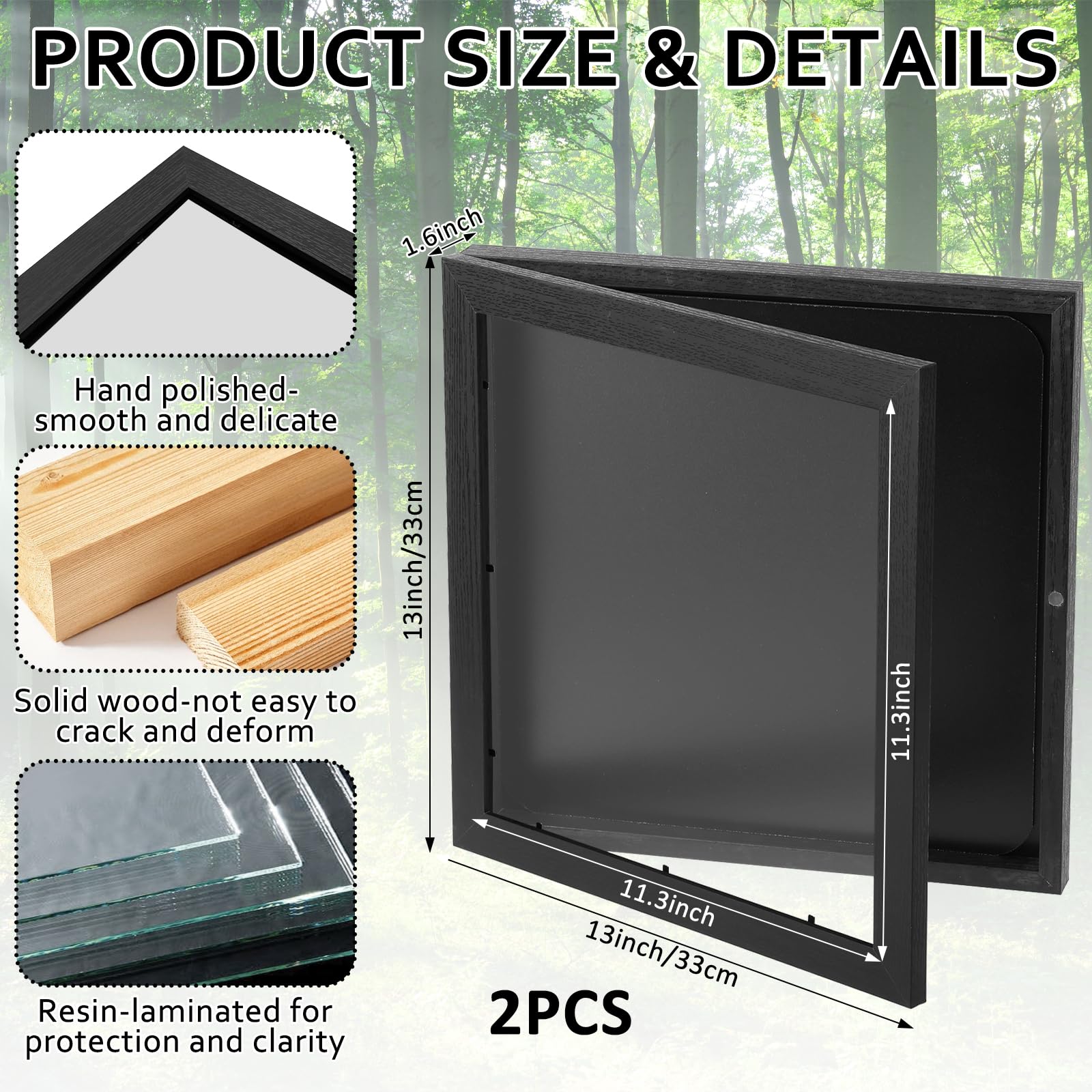 Sibosen 2-pack 13x13 jersey display frame side view for wall mounting