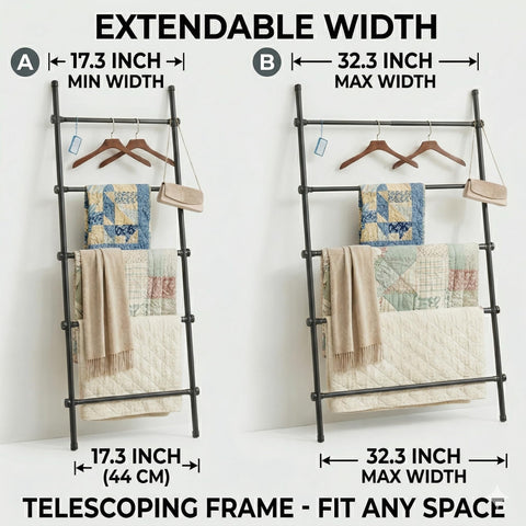 SIBRAD blanket ladder black 5-rung design keeps quilts neatly displayed.