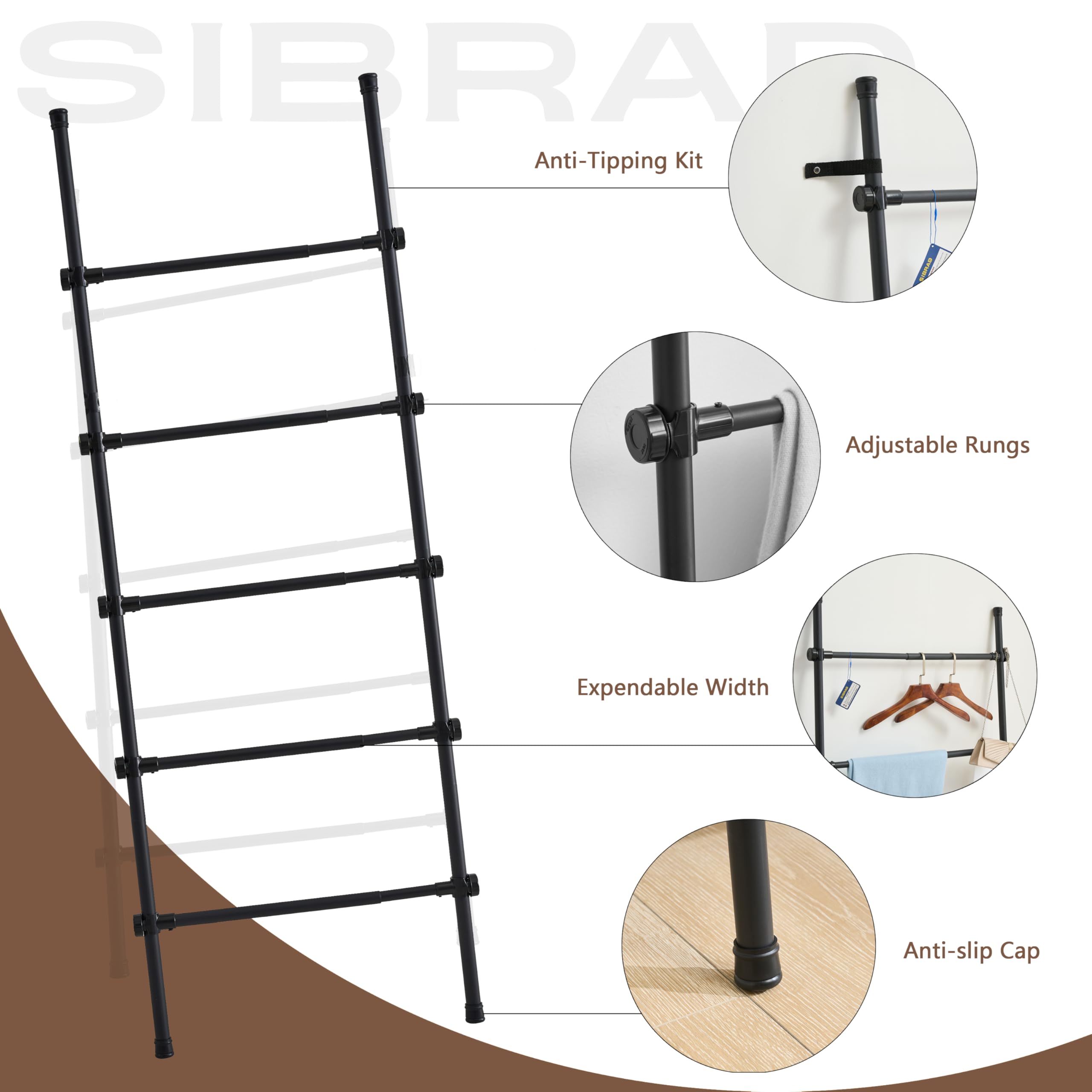 SIBRAD blanket ladder wall-leaning design saves floor space.