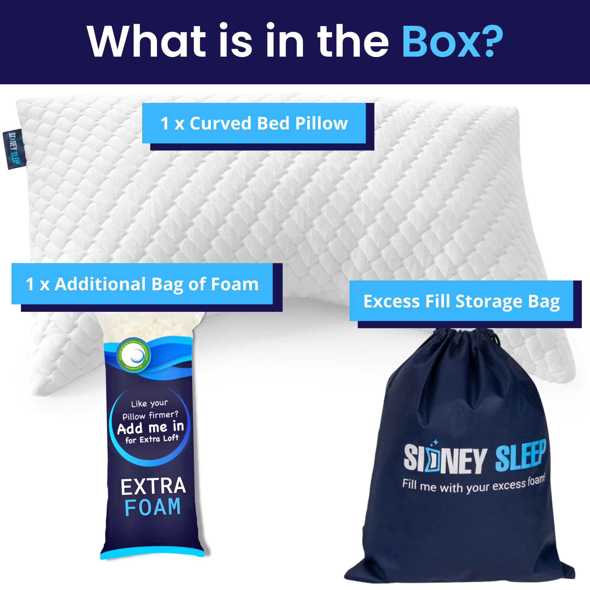 Sidney Sleep queen-size pillow on bed highlights supportive loft.