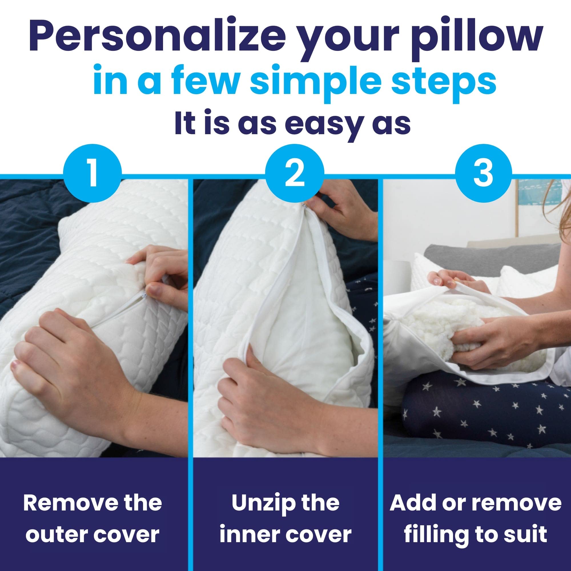 Sidney Sleep curved bed pillow contours for side, back, or stomach sleepers.