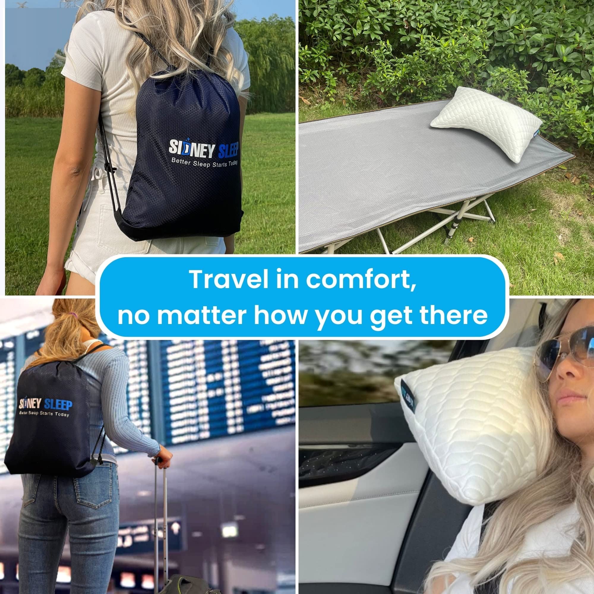 Sidney Sleep adjustable loft for personalized comfort on trips.