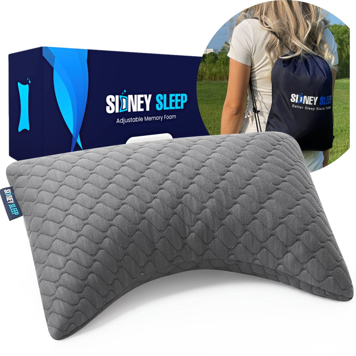 Sidney Sleep mini travel neck pillow front view for portable comfort.