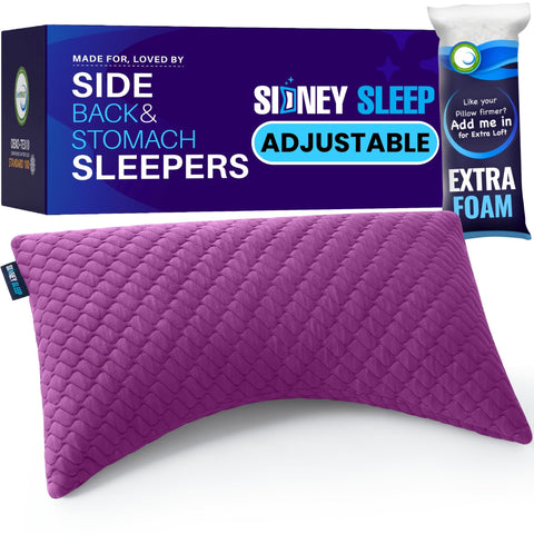Sidney Sleep pillow adjustable-fill closeup shows customizable firmness for personalized comfort.