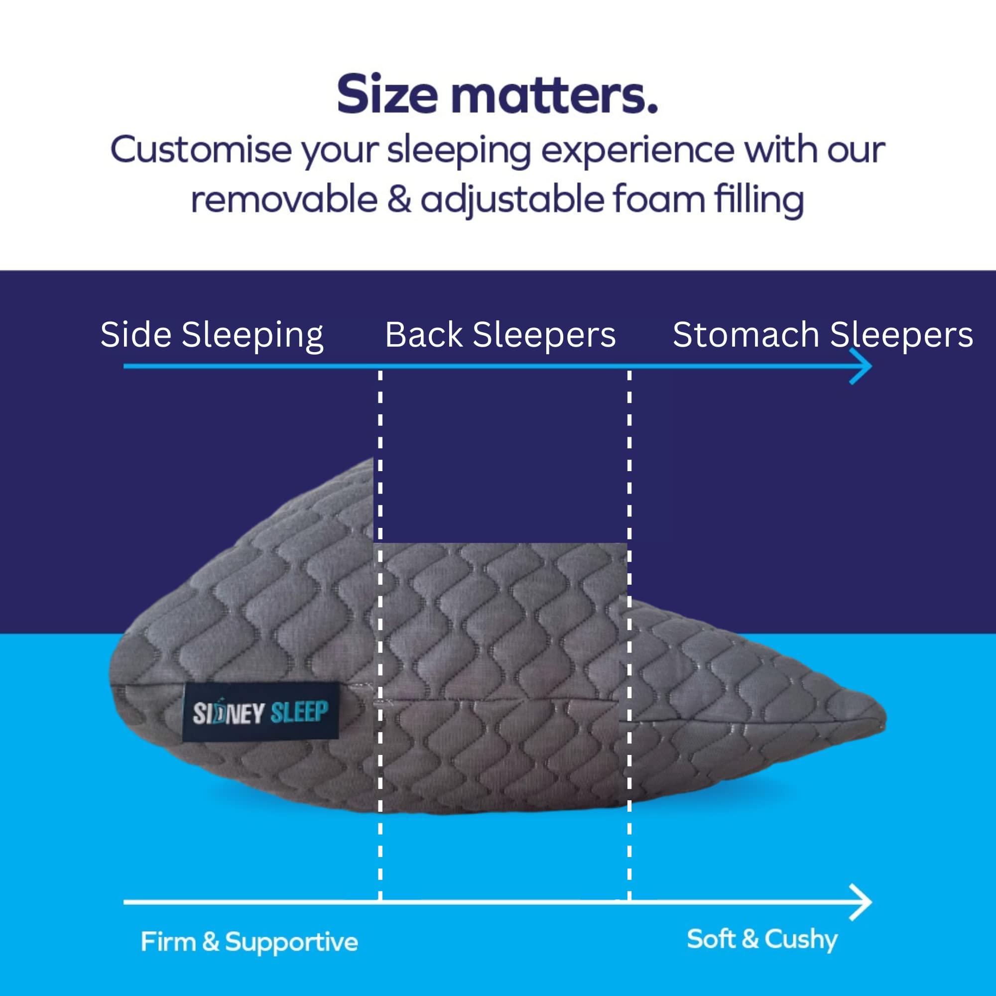 Sidney Sleep Pillow with adjustable loft and included extra filling.