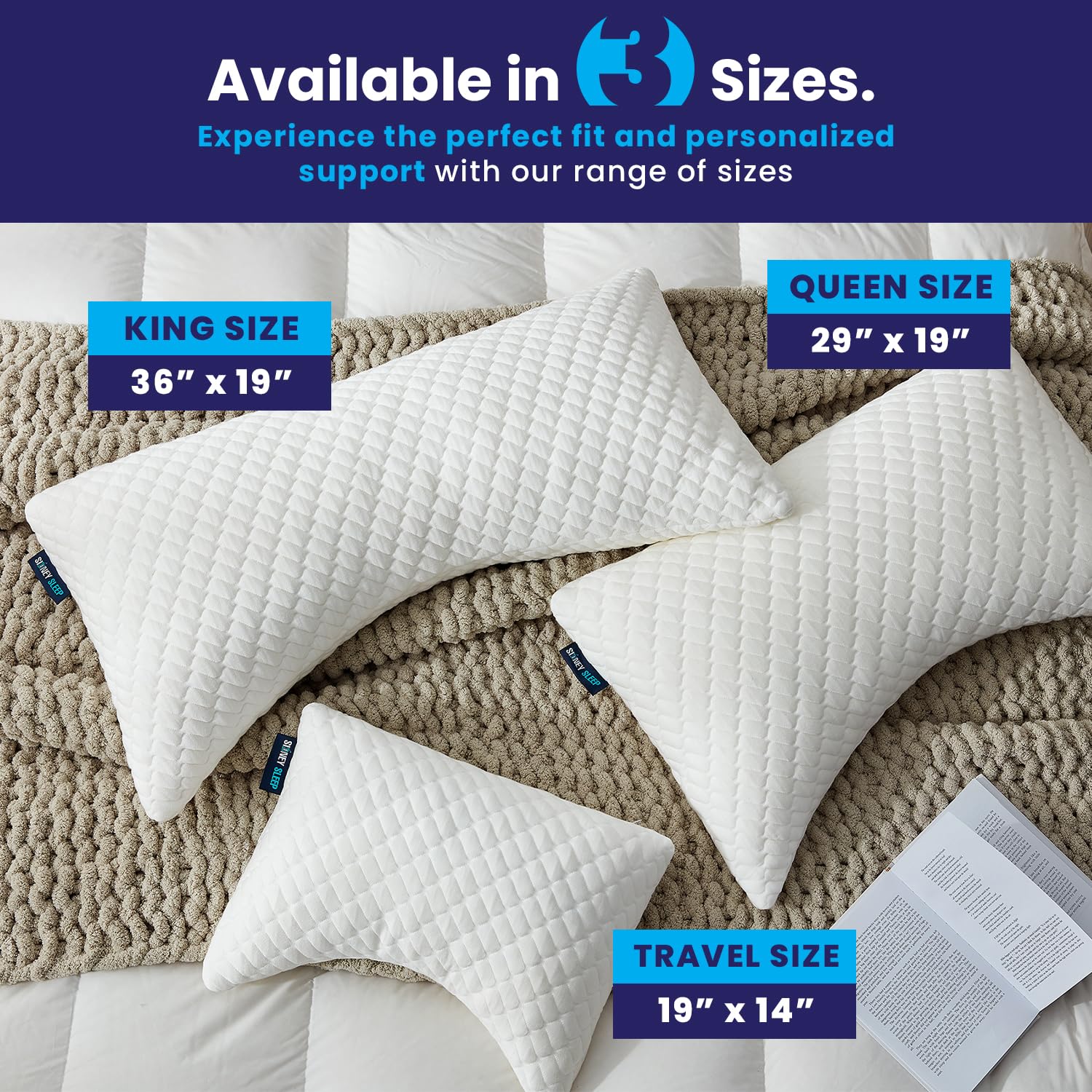 Sidney Sleep adjustable loft example shows simple fill changes for any sleeper.