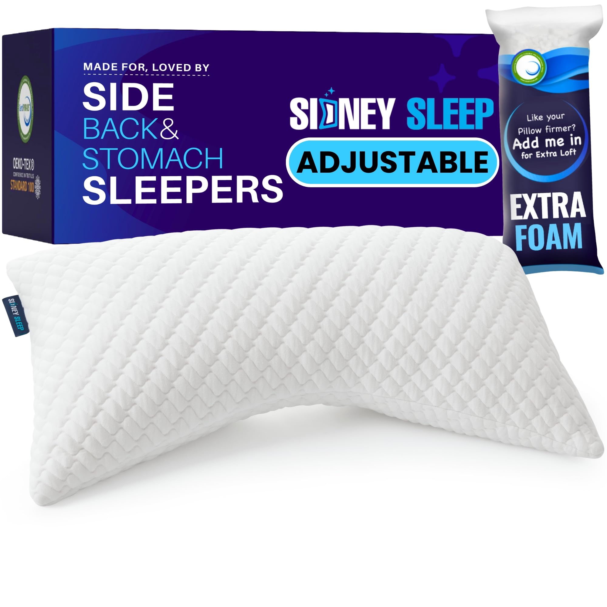 Sidney Sleep pillow front view shows supportive loft for neck alignment.