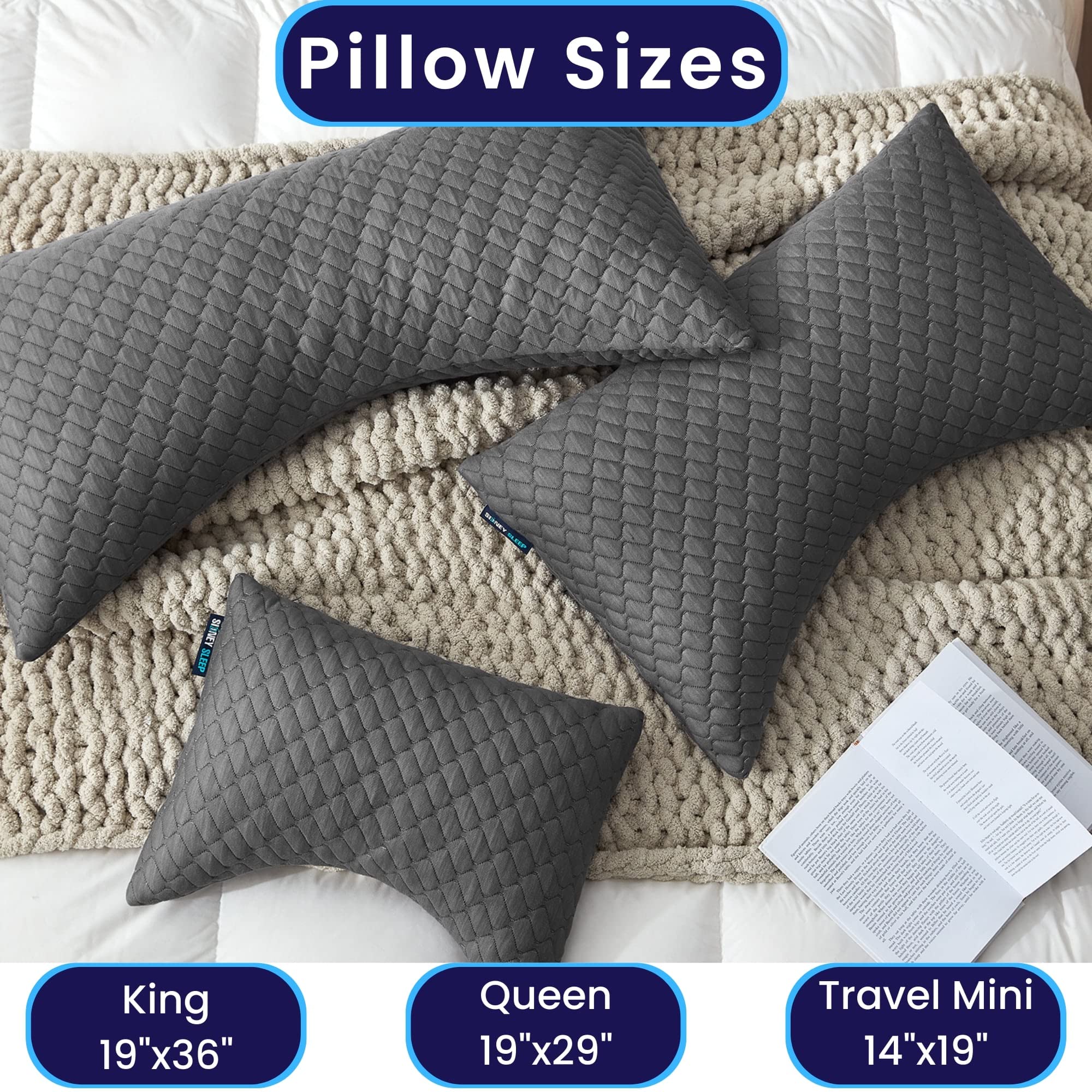 Sidney Sleep Pillow king-size 19x36 ready for spacious sleep.