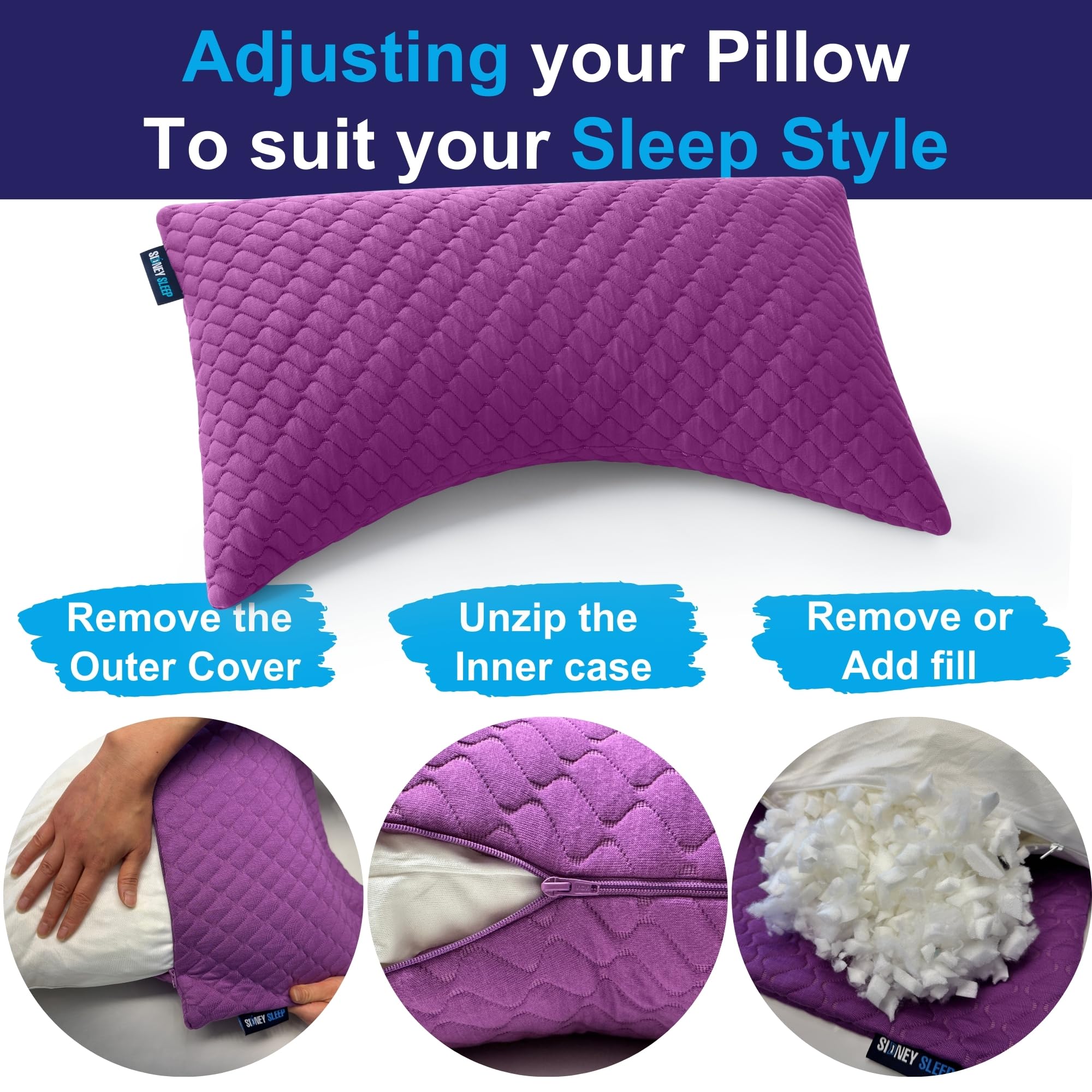 Sidney Sleep shredded-memory-foam-detail shows breathable contour support.