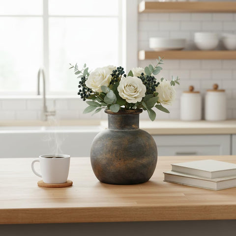 SIDUCAL terracotta vase elevates bathroom or bedroom decor with warm earthy tones