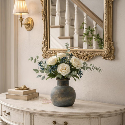 SIDUCAL vase on a shelf enhances boho-chic decor in dining or entryways