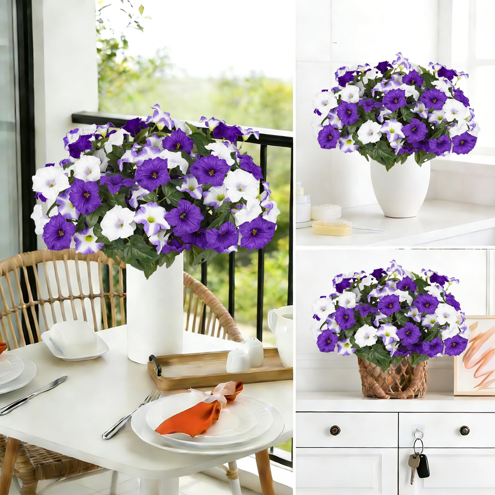 SIECCY all-weather flowers stand up to sun and rain without fading.