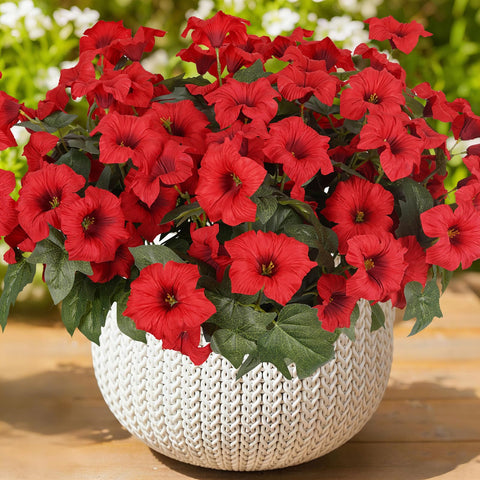 SIECCY artificial outdoor red petunias arranged for curb appeal.