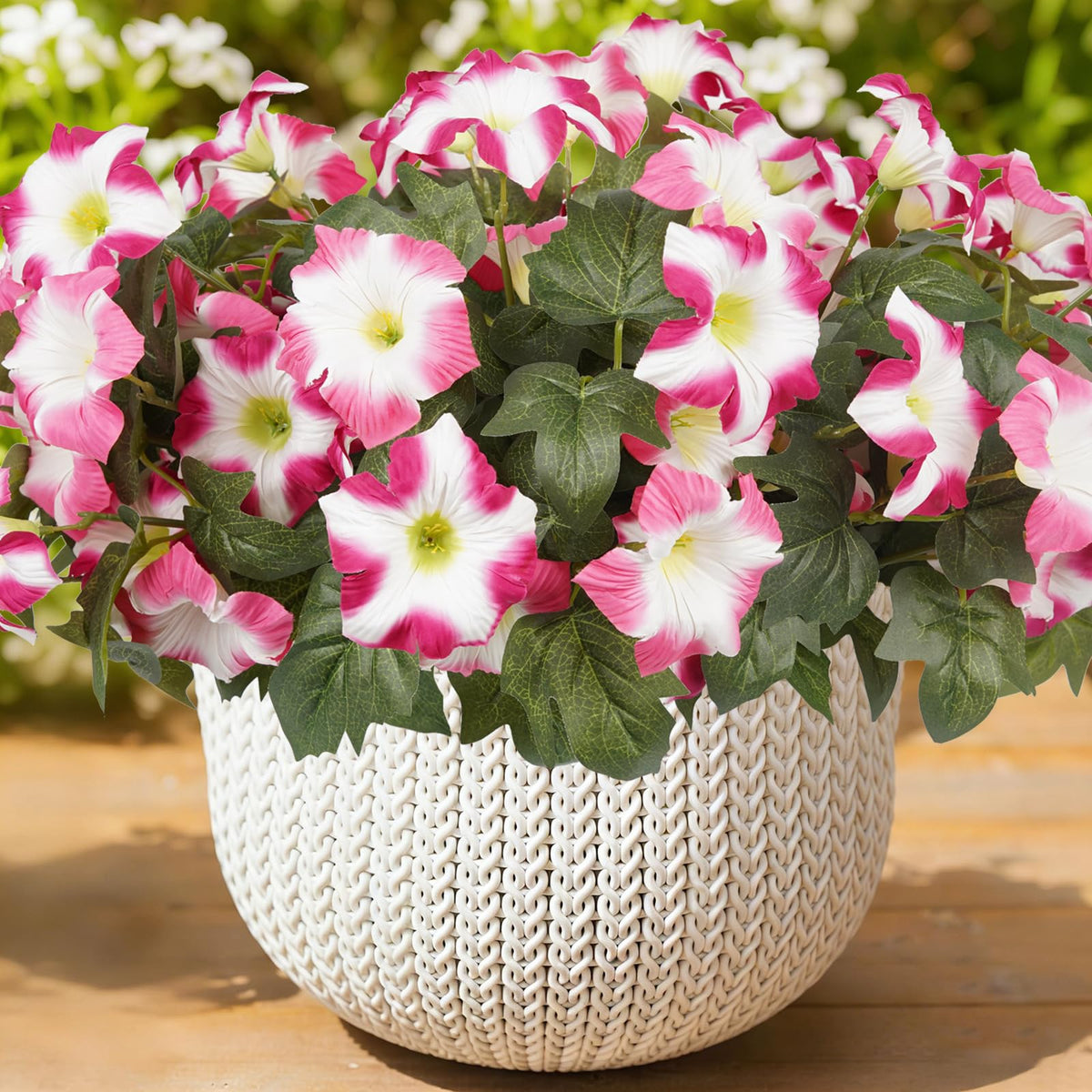 SIECCY outdoor 12-bundle pink and white faux petunias for front door display