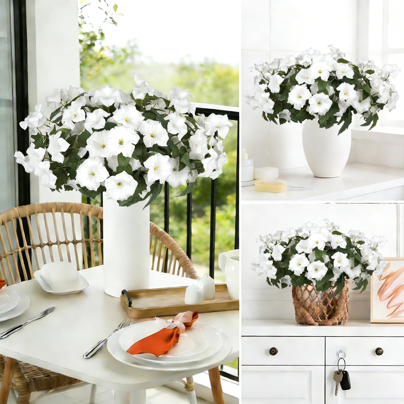 SIECCY porch railing display with faux petunias for welcoming curb charm.