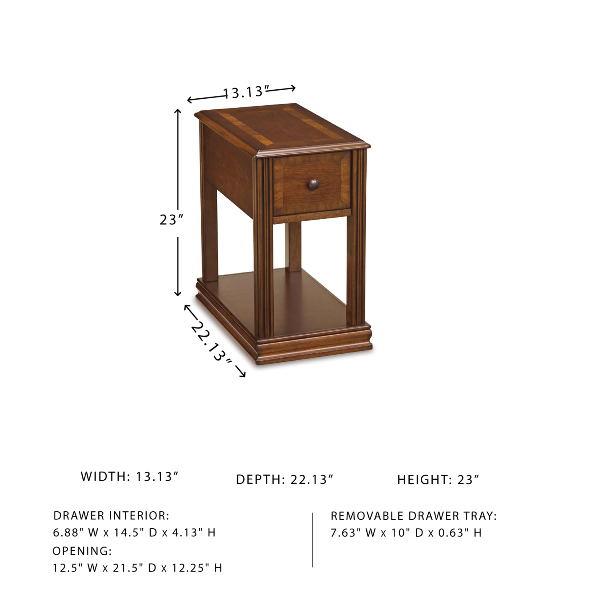 Fixed lower shelf on Breegin end table for extra storage