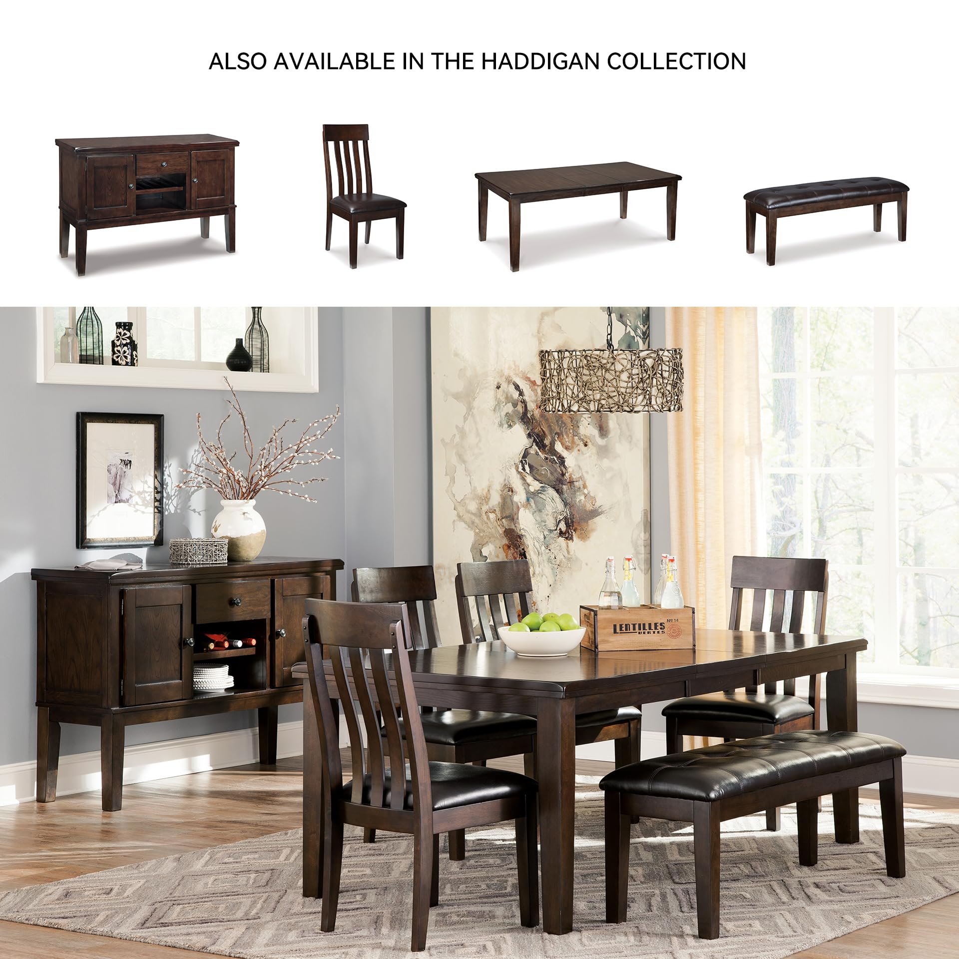 Signature Design by Ashley Haddigan bench tufted details add refined style to dining spaces.