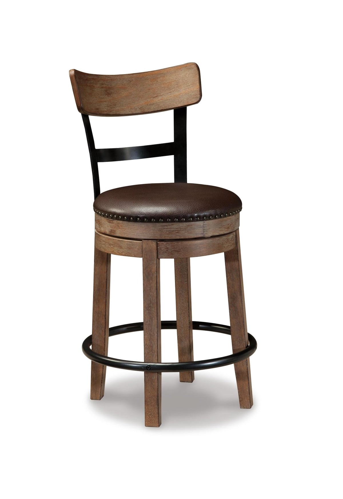 Signature Design by Ashley Pinnadel bar stool swiveling faux leather seat for convenient entertaining
