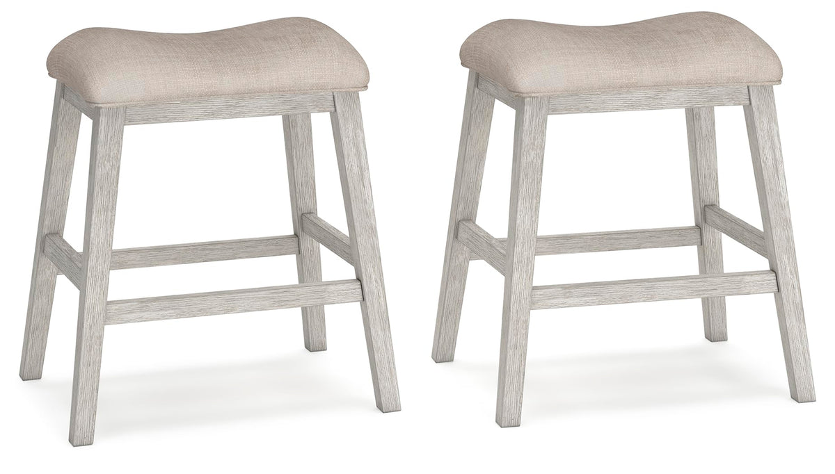 Signature Design by Ashley Skempton counter stool side view in grayish white for space-saving seating