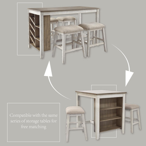 Top plank detail and distressed finish add timeworn charm at breakfast bar