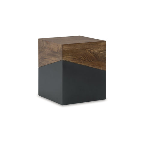 Signature Design by Ashley Trailbend accent table in brown and gunmetal adds a modern focal point.