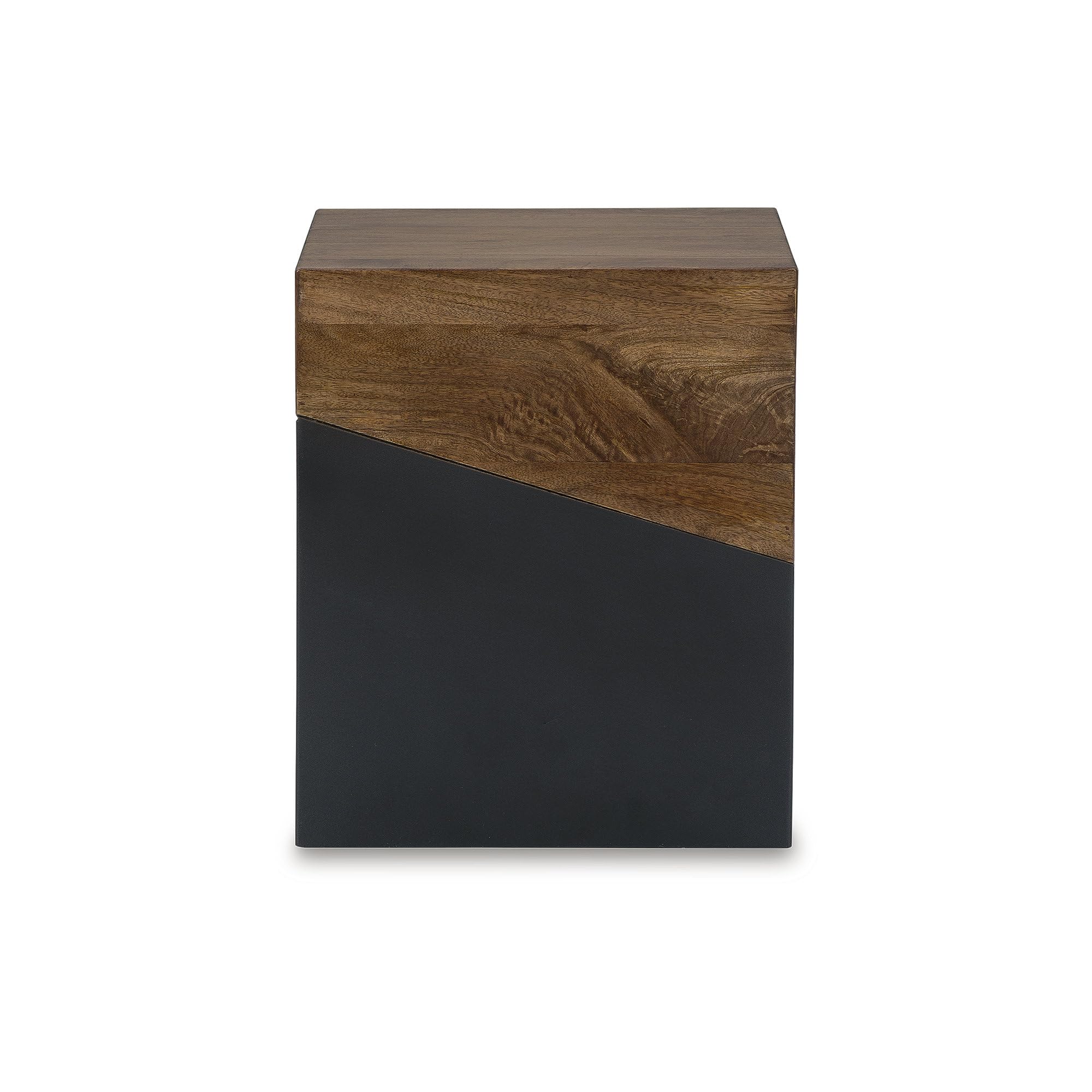 Two-tone finish close-up highlights the contrast between warm wood and cool metal.
