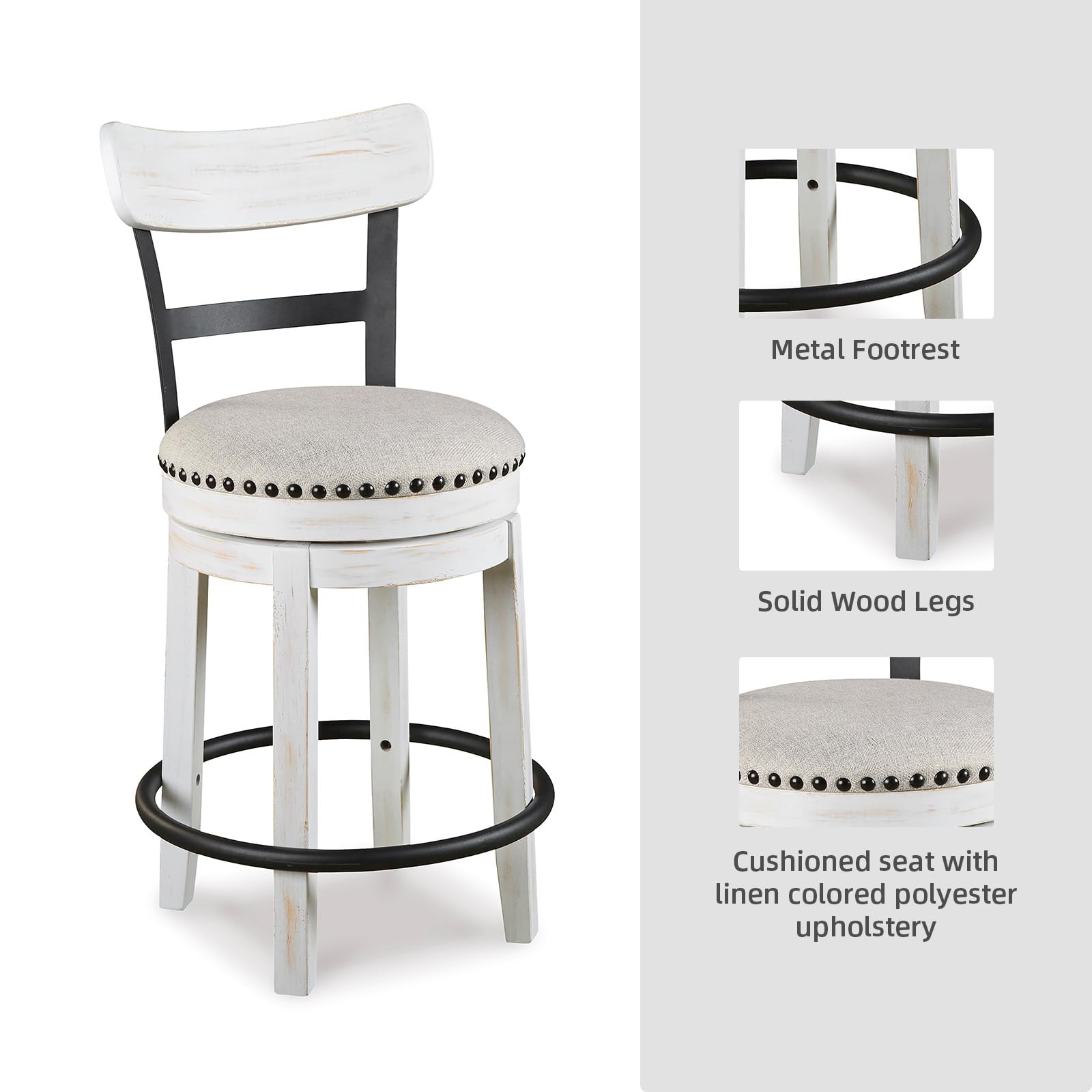 Valebeck barstool cushioned seat close-up, linen-colored upholstery for everyday comfort
