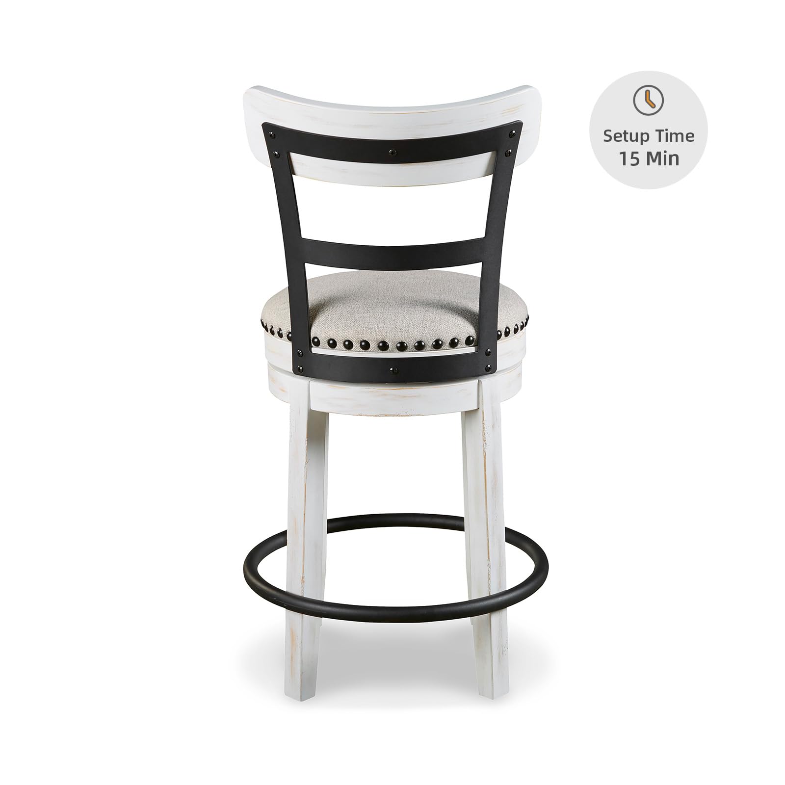 Valebeck barstool vintage white finish with nailhead trim, timeless kitchen style