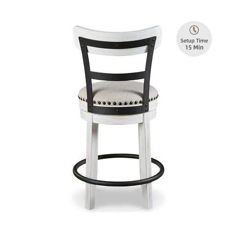 Valebeck barstool vintage white finish with nailhead trim, timeless kitchen style