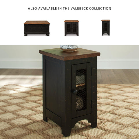 Valebeck end table cabinet door with metal grill detail for rustic storage.