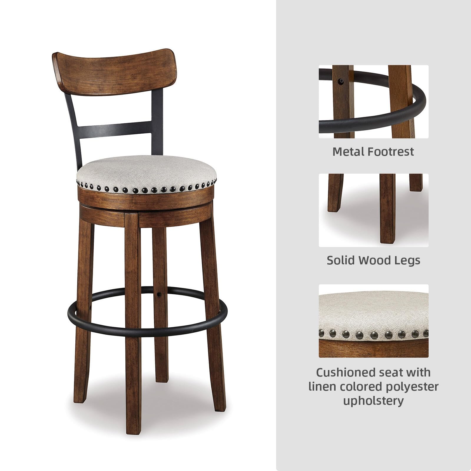 Signature Design by Ashley Valebeck nailhead trim adds refined detail to counter seating