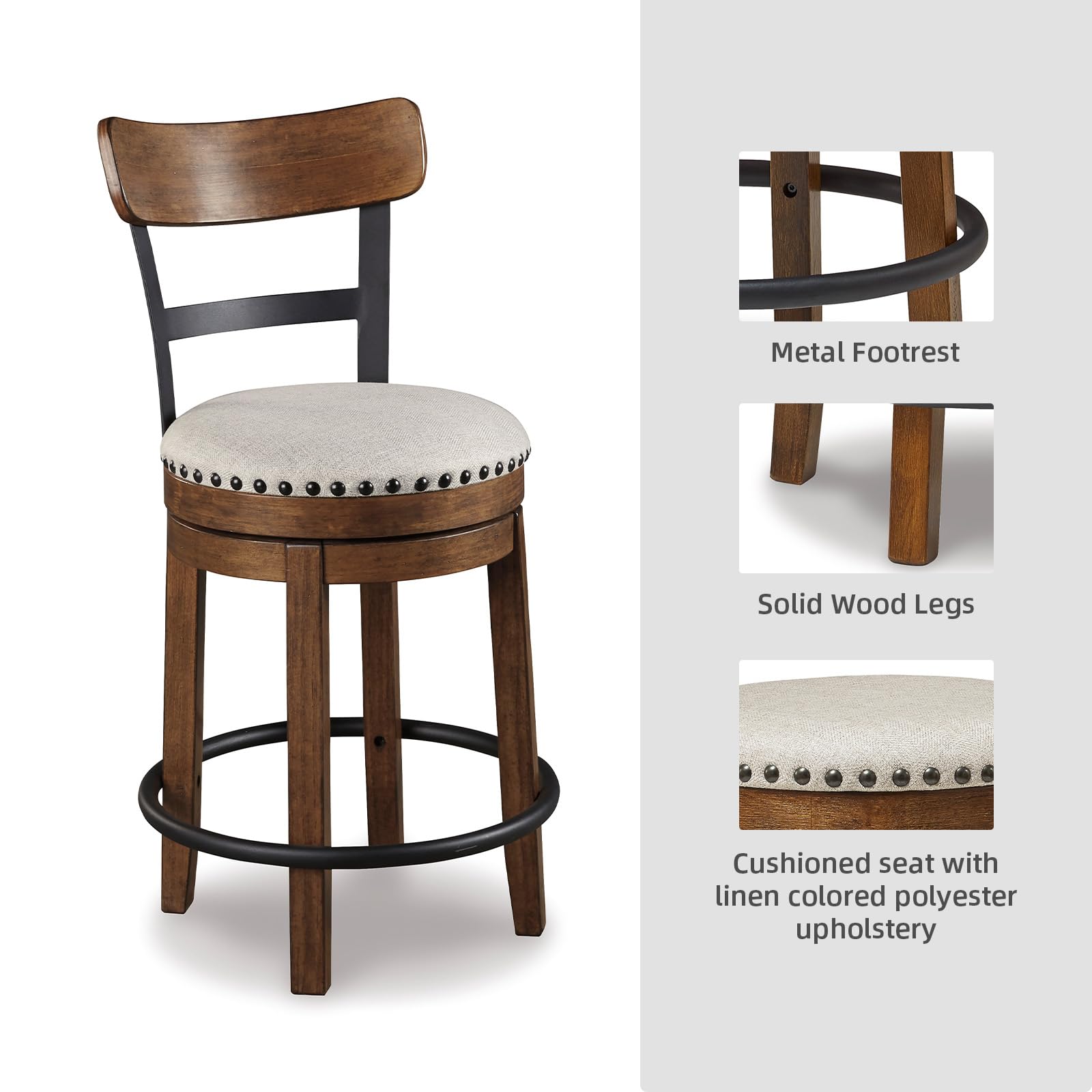 Signature Design by Ashley Valebeck side profile reveals wood and metal mix for durability