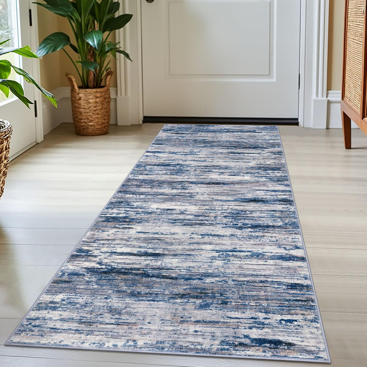SIILOOM 2x5 modern abstract runner rug in navy enhances hallways with cloud-soft comfort