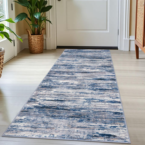 SIILOOM 2x5 modern abstract runner rug in navy enhances hallways with cloud-soft comfort