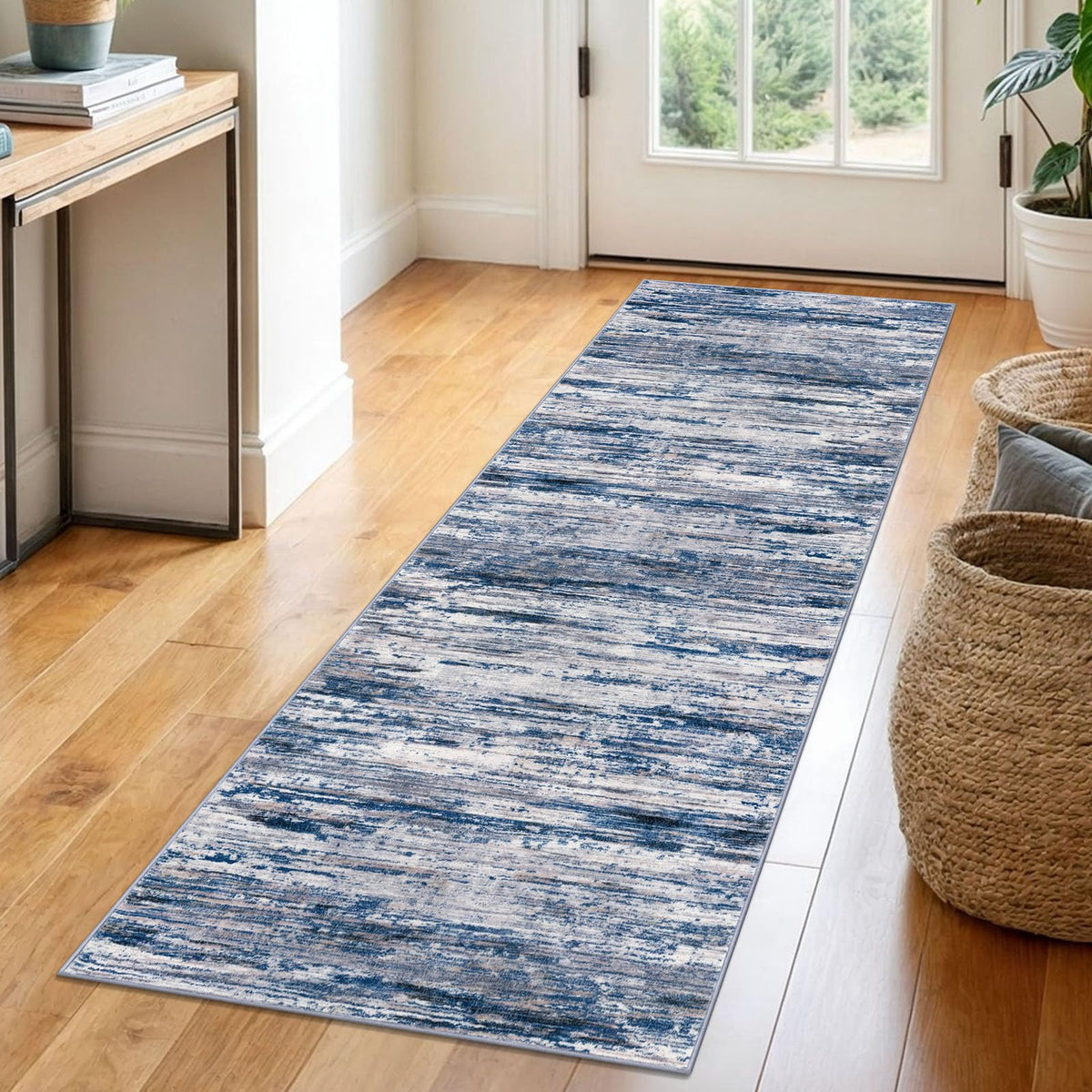 SIILOOM 2x6 modern runner rug in navy-blue-gray enhances hallways with timeless style