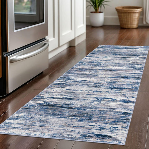SIILOOM hallway rug in navy-gray tones adds warmth to entryways
