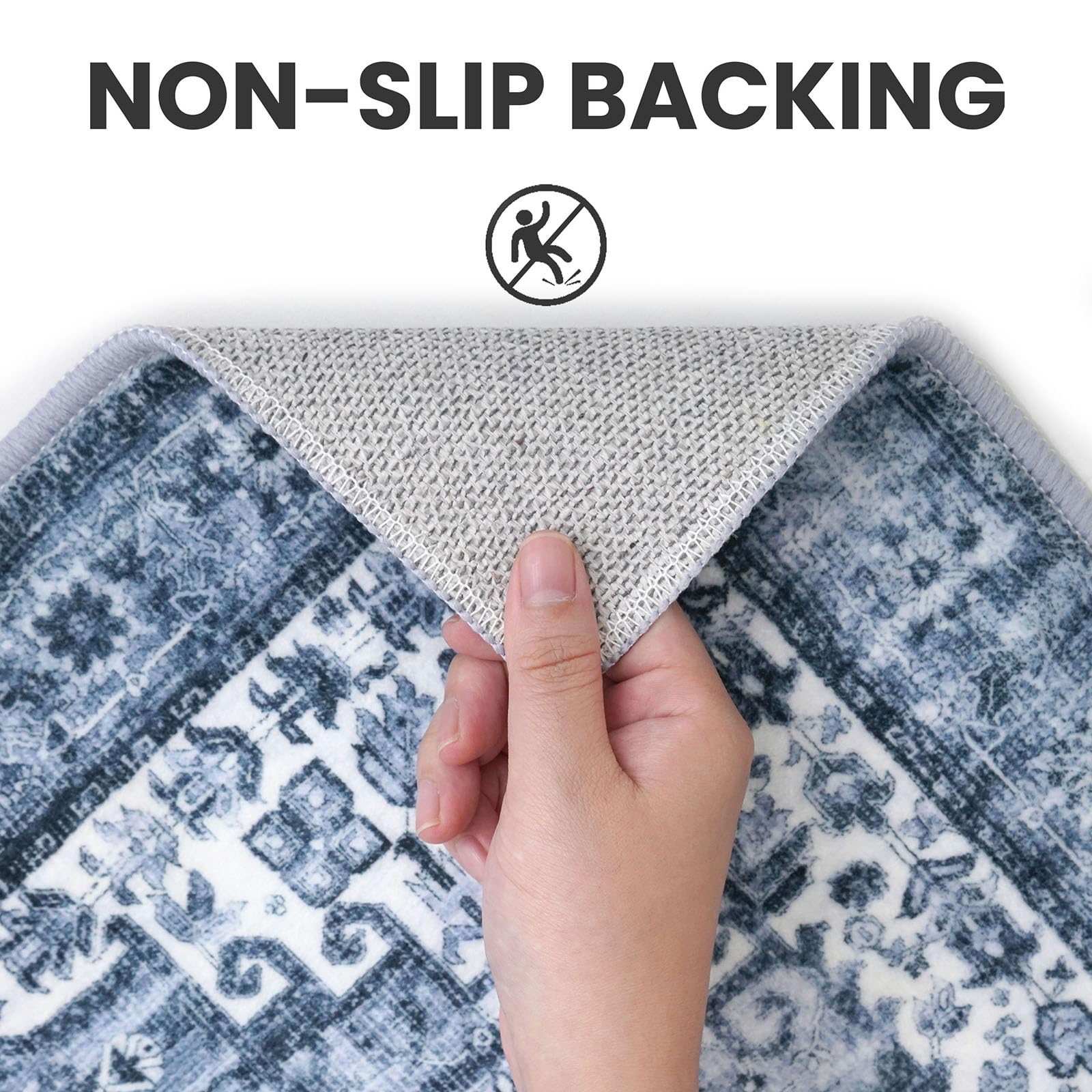 SIILOOM low-pile soft blue rug ready for barefoot comfort